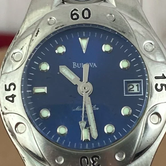 Bulova Watch Marine Star Satin Finish Stainless Steel Highly Polished Blue Watch - Picture 8 of 8